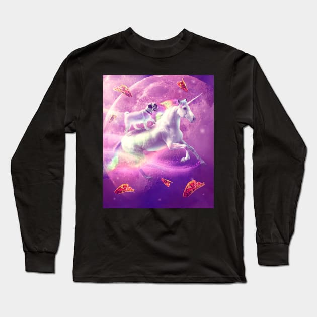 Space Pug Riding On Flying Unicorn With Taco Long Sleeve T-Shirt by Random Galaxy